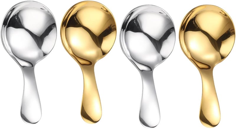 ICSTM Small Scoops for Canisters,4 Pcs Coffee Scoops,Short Handle Spoons for Salt Sugar Condiments Coffee Tea Dessert (Gold and Silver) - Image 1